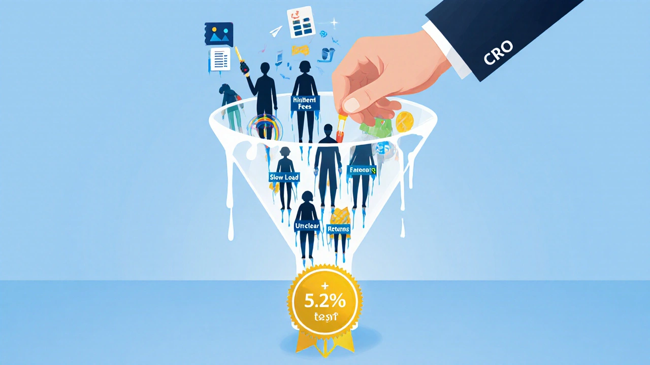 Conceptual leaking funnel with UK shoppers falling out, plugged by data and test results