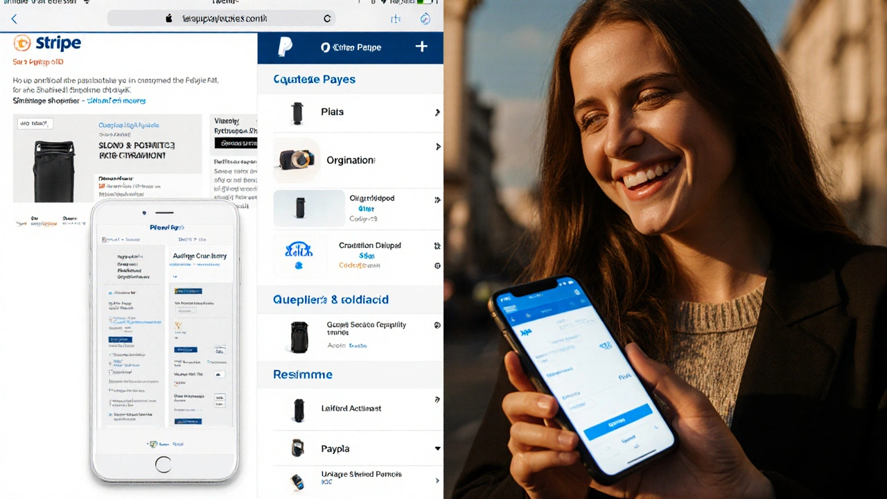 Contrast between slow PayPal checkout and smooth Apple Pay transaction on mobile.