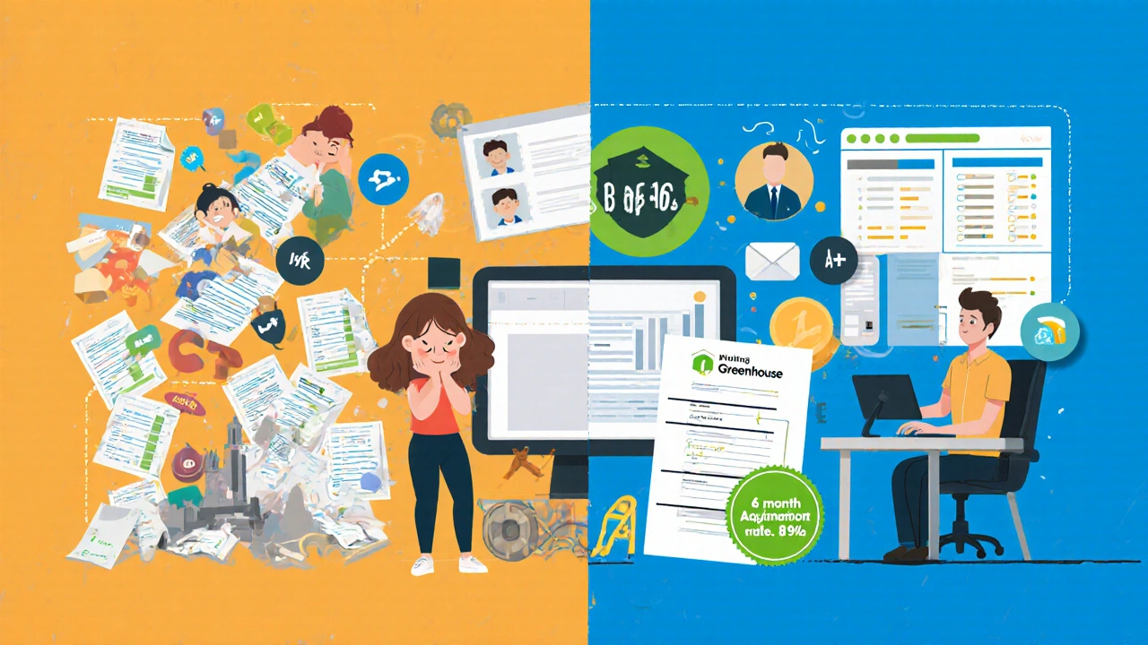 Contrasting chaotic vs organized hiring processes with digital tools and remote workers.