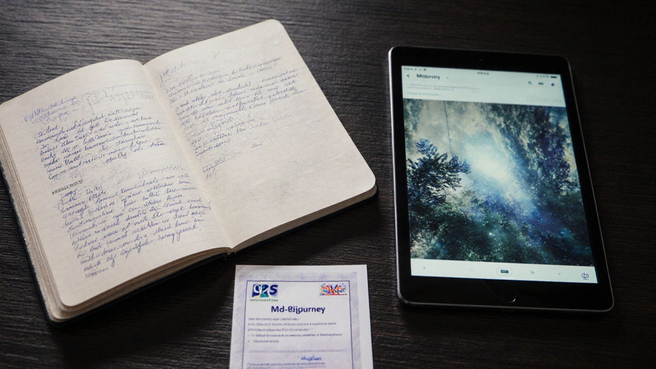 Photographer editing an AI-generated image with manual enhancements and copyright certificate visible.