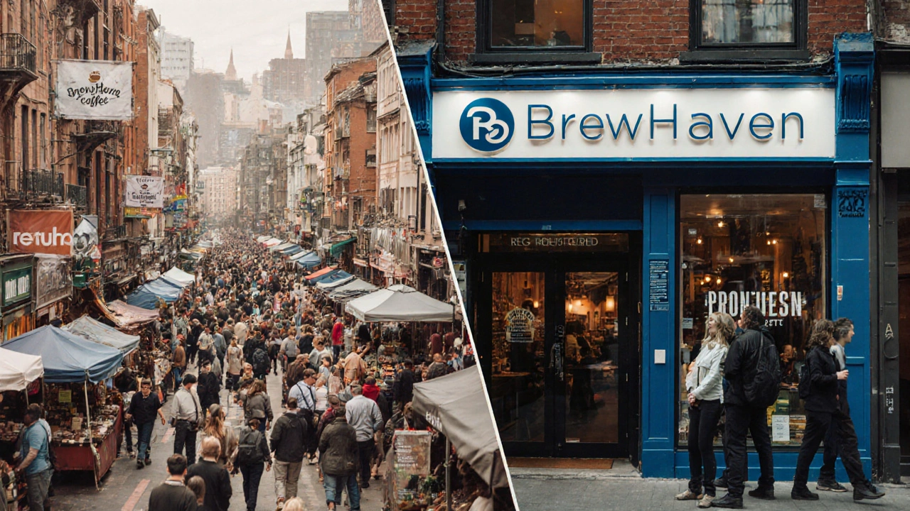 Split scene: chaotic unregistered brands vs. single registered business with ® symbol.