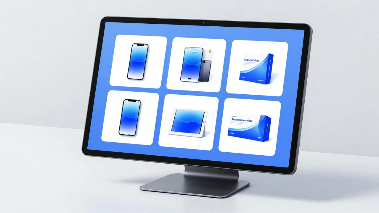 A designer submitting a registered design application on a digital kiosk with product renderings on screen.