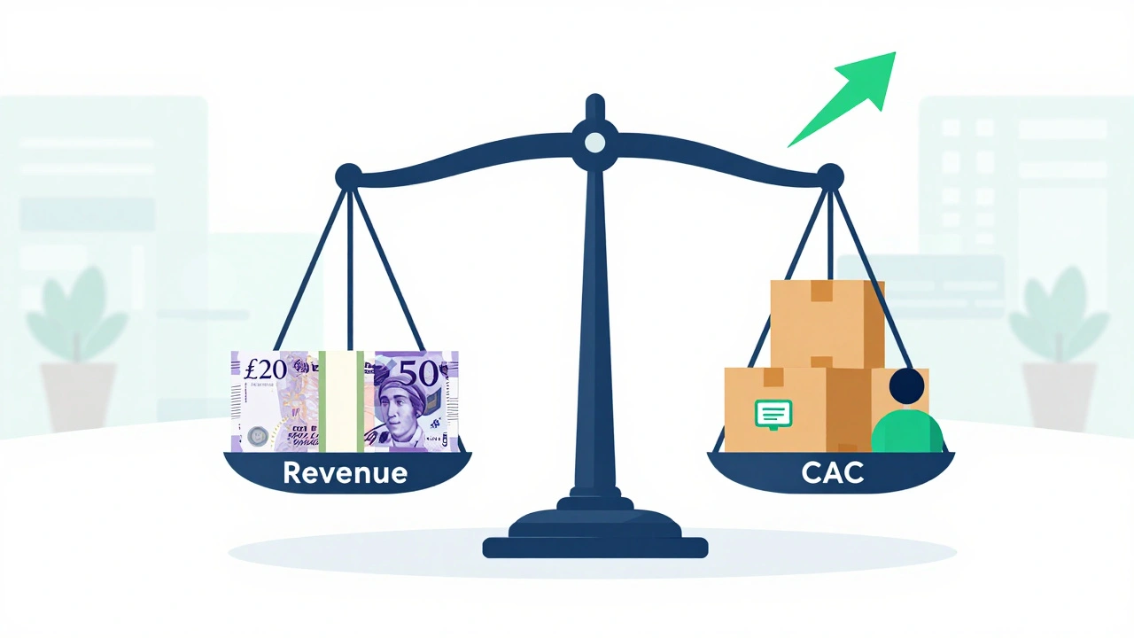 Balancing scale with revenue on one side and customer acquisition costs on the other.