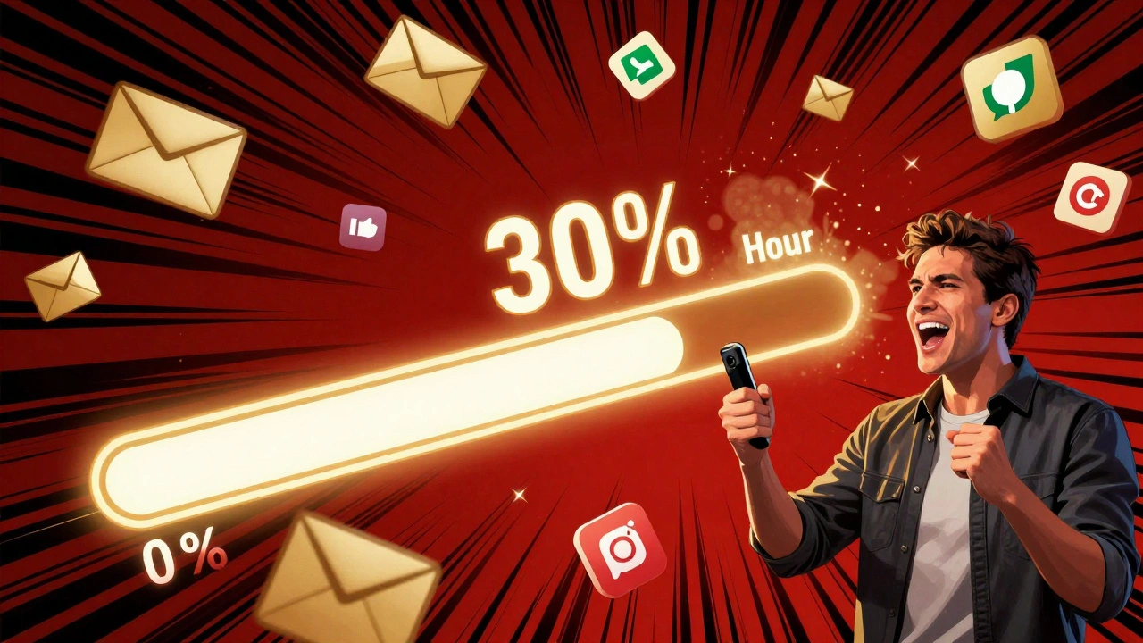 Comic-style crowdfunding launch with surging progress bar and social media action.