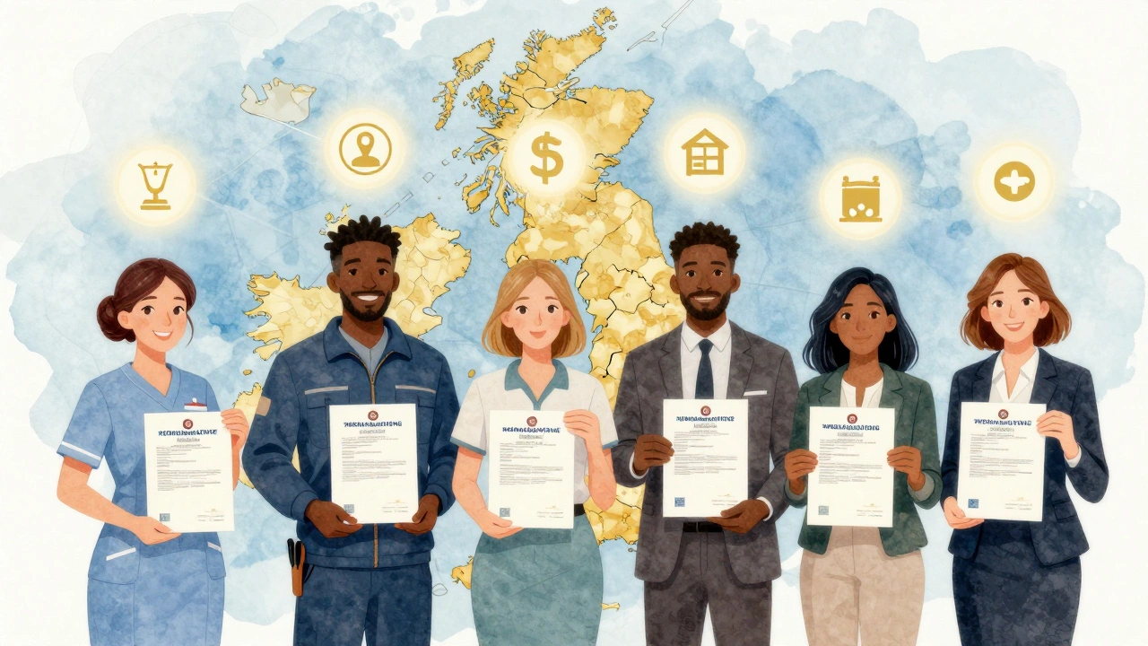 Professionals holding UK licenses against a regional map with glowing compliance symbols.
