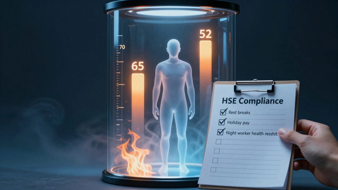 Translucent figure inside a time capsule surrounded by excessive work hour bars.