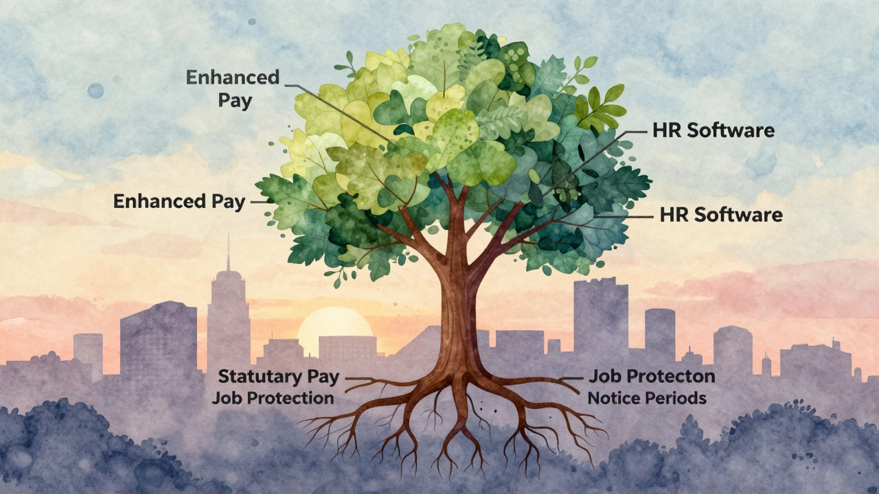 Tree with legal and supportive branches symbolizing UK parental leave rights
