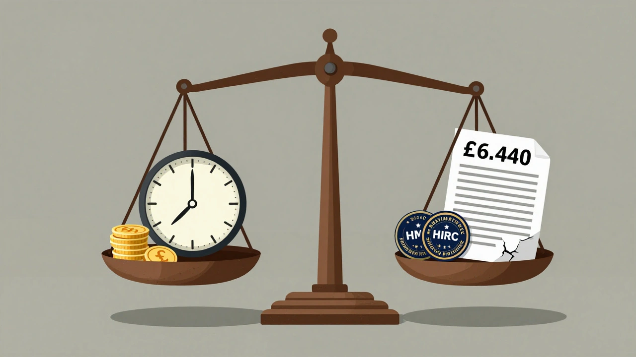 A legal scale balancing minimum wage rates against HMRC penalties and payroll violations