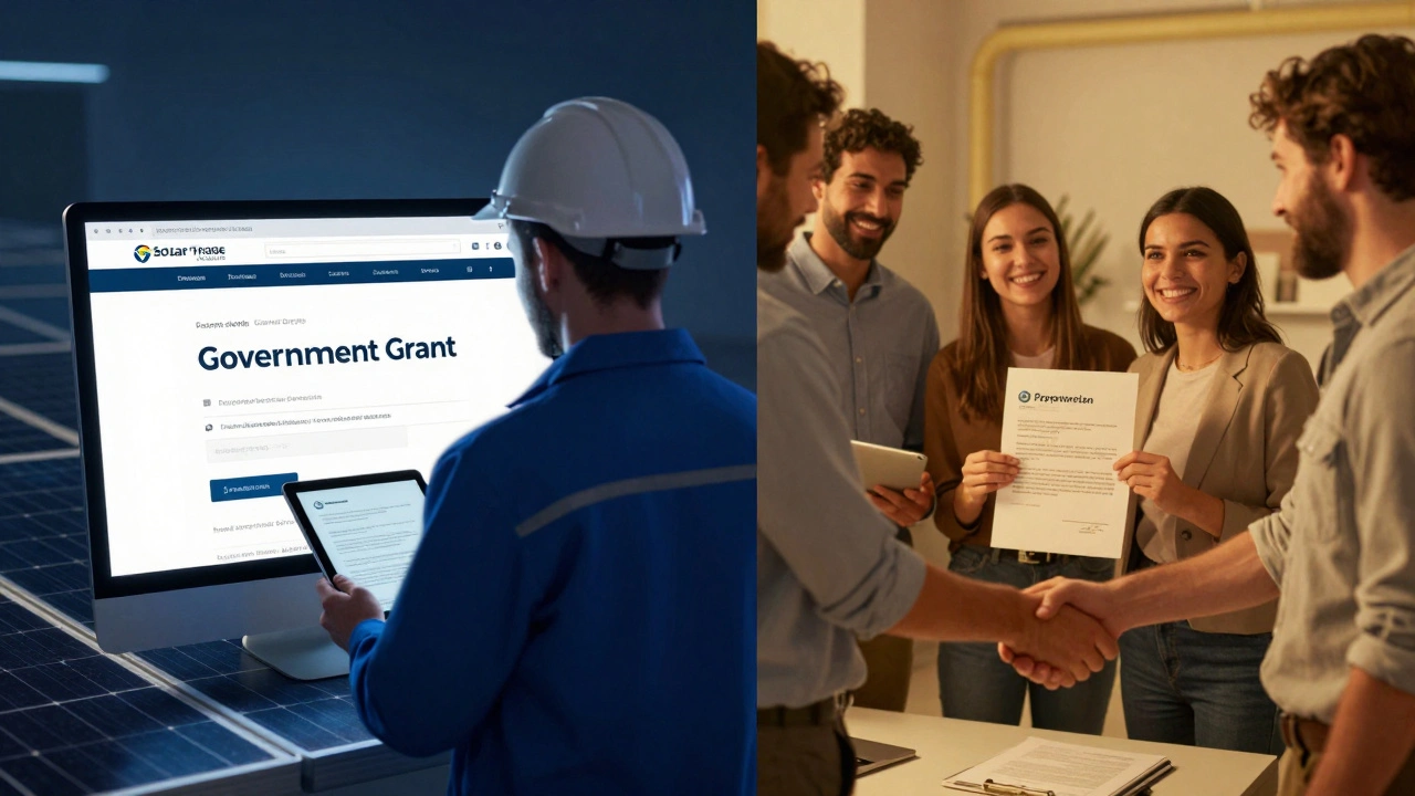 Contrasting scenes of isolation versus collaboration for a solar installer through trade association membership.