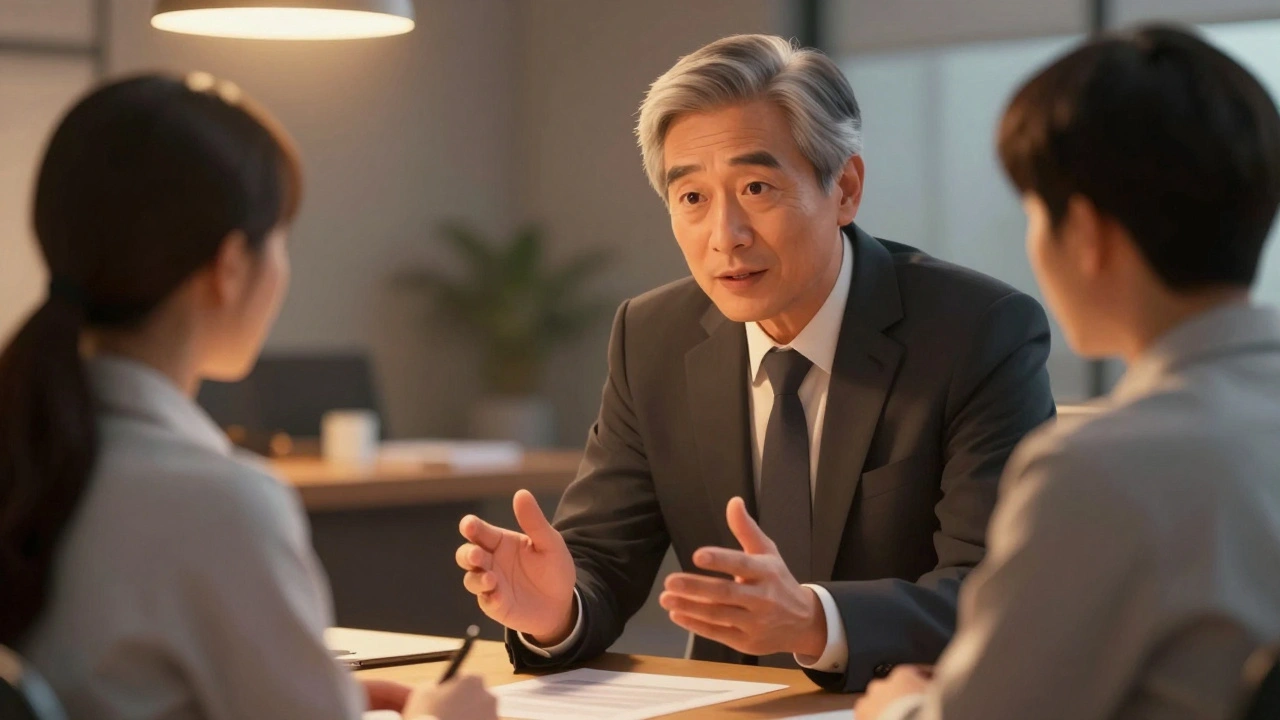 Manager listening to staff member with warm light symbolizing protection.