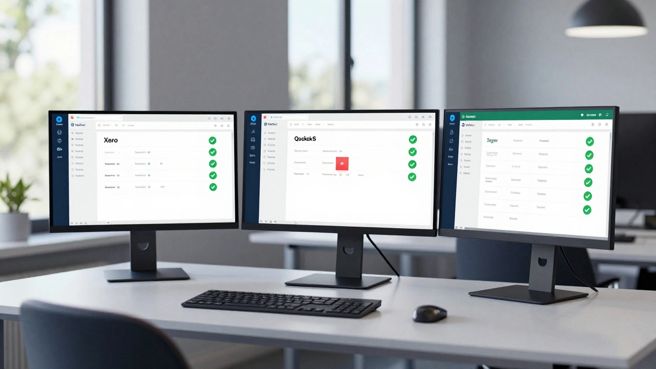 Modern UK business workspace with automated accounting software syncing live bank feeds.