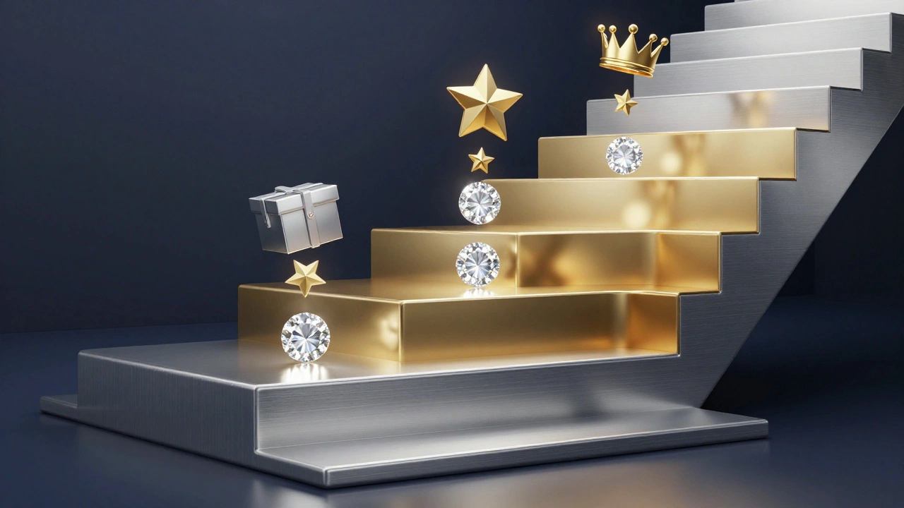 3D render of silver, gold, and diamond tiers representing VIP loyalty levels