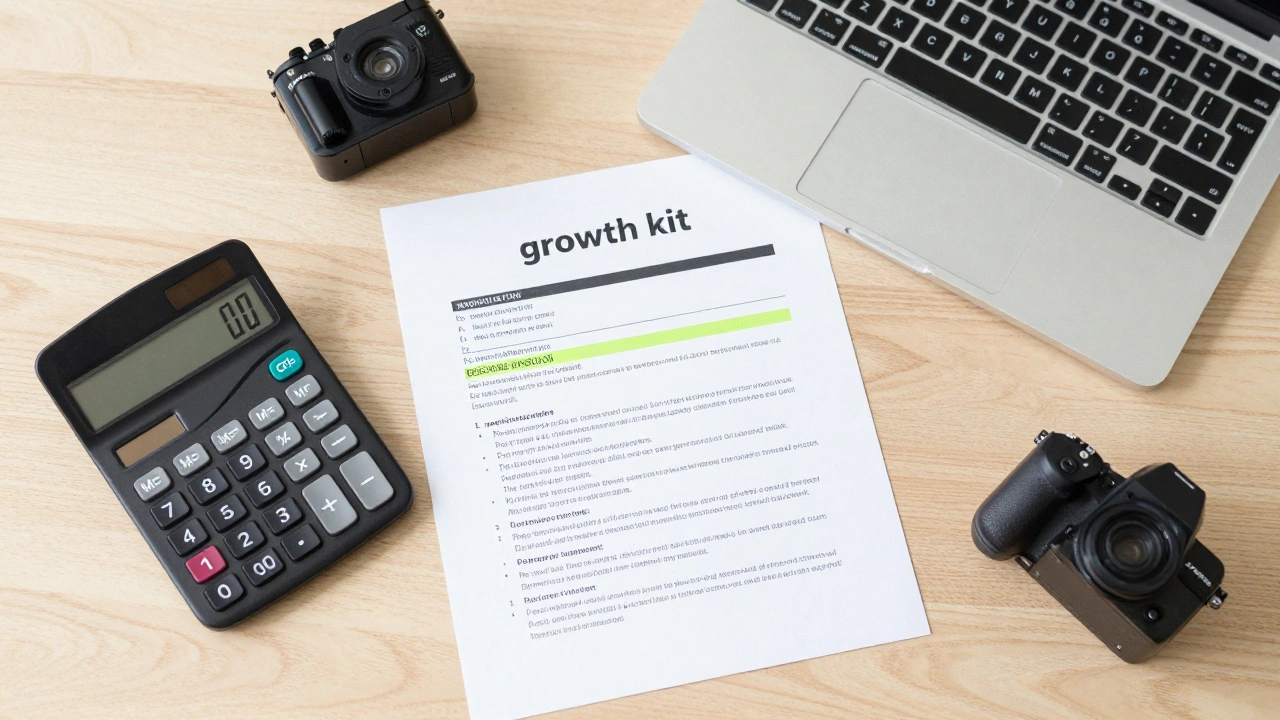 A business plan and new professional equipment on a desk symbolizing successful growth.