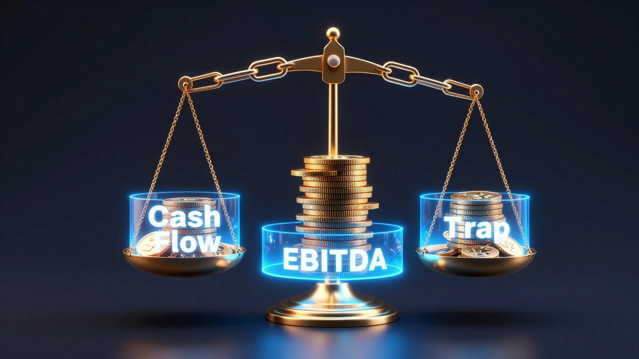 A conceptual 3D scale balancing gold coins representing cash flow against heavy iron chains of debt.