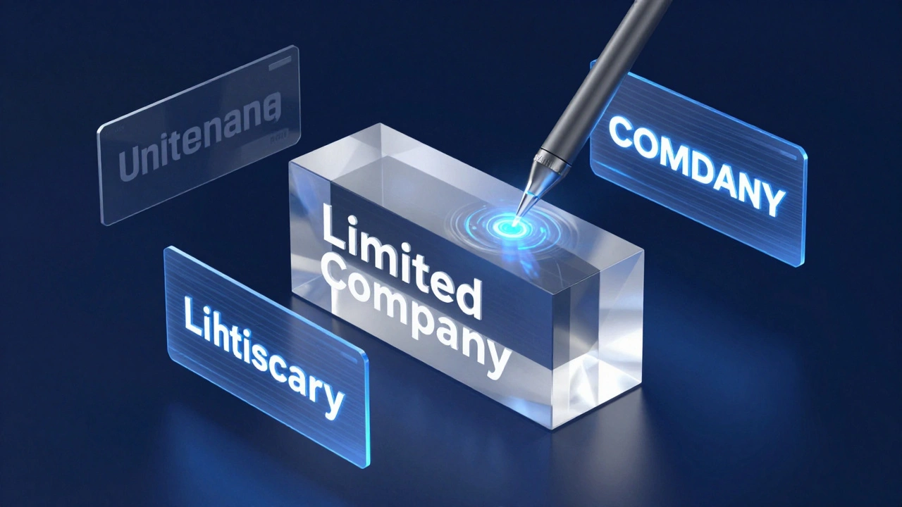 Conceptual 3D render of a company name evolving from old to new identity