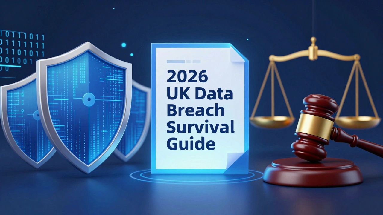 Conceptual art merging cybersecurity and legal symbols into a joint industry guide.