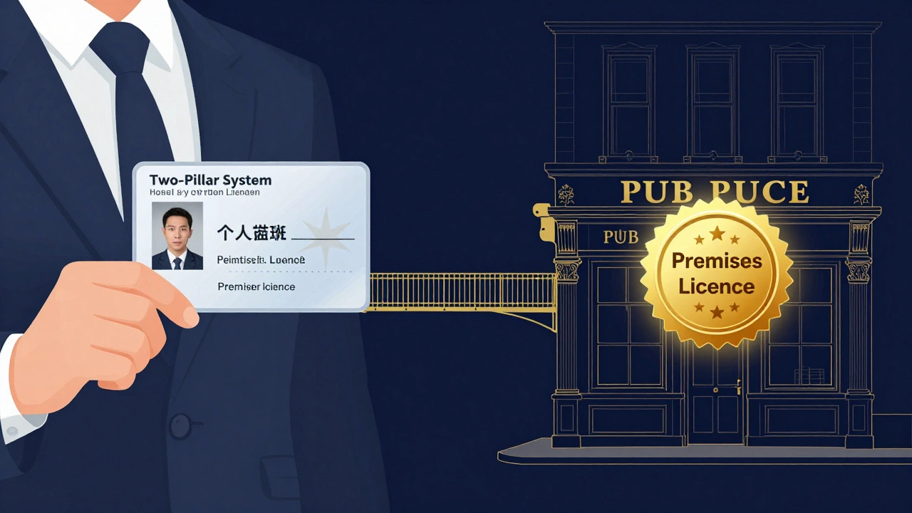 Conceptual illustration of a personal licence holder and a licensed premises