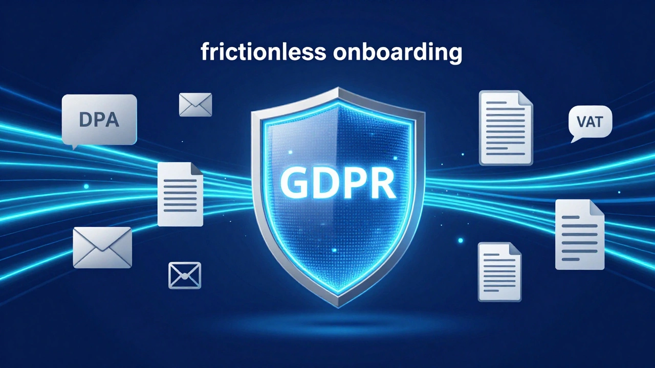 Digital illustration of a secure GDPR and compliance onboarding process
