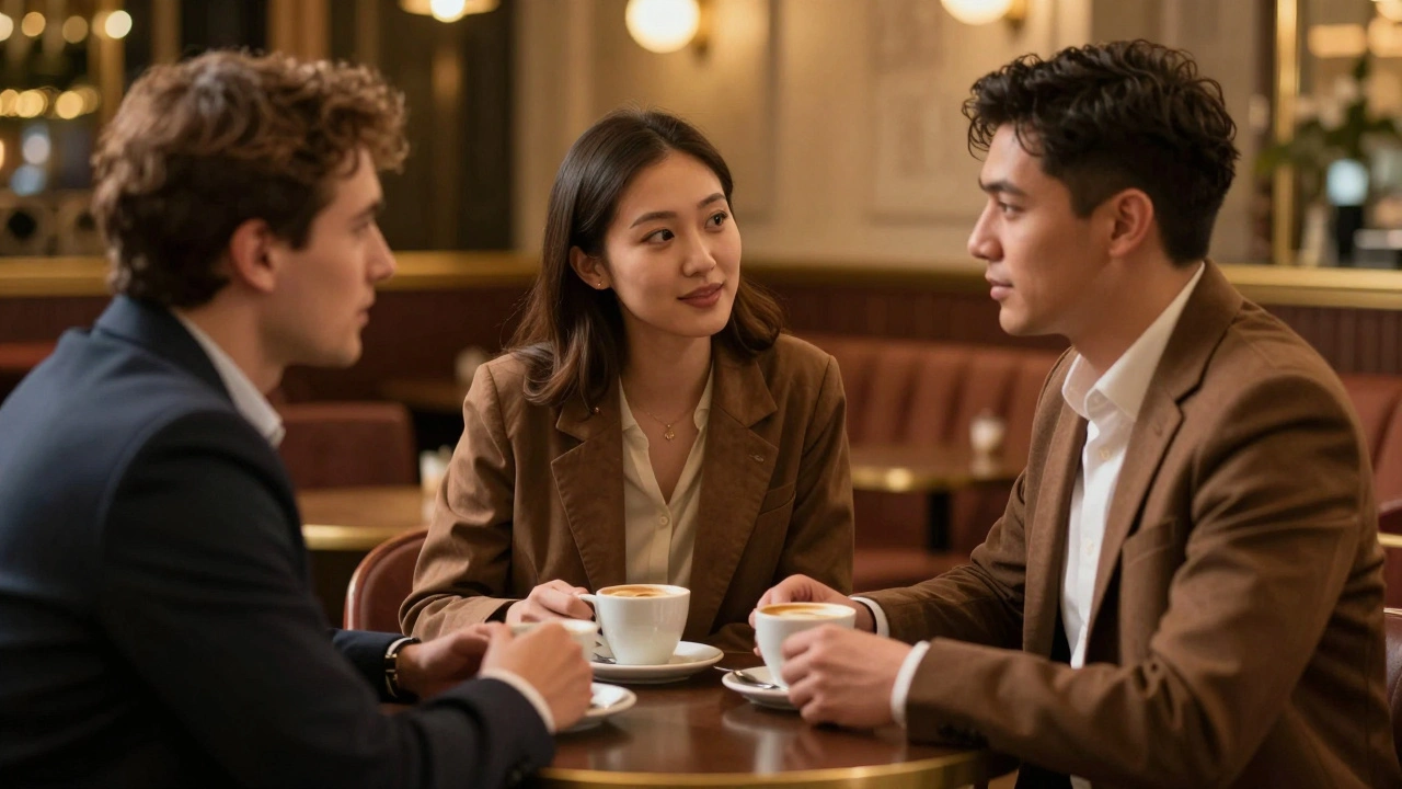 Two business professionals having a relationship-building meeting in a warm, upscale UK setting