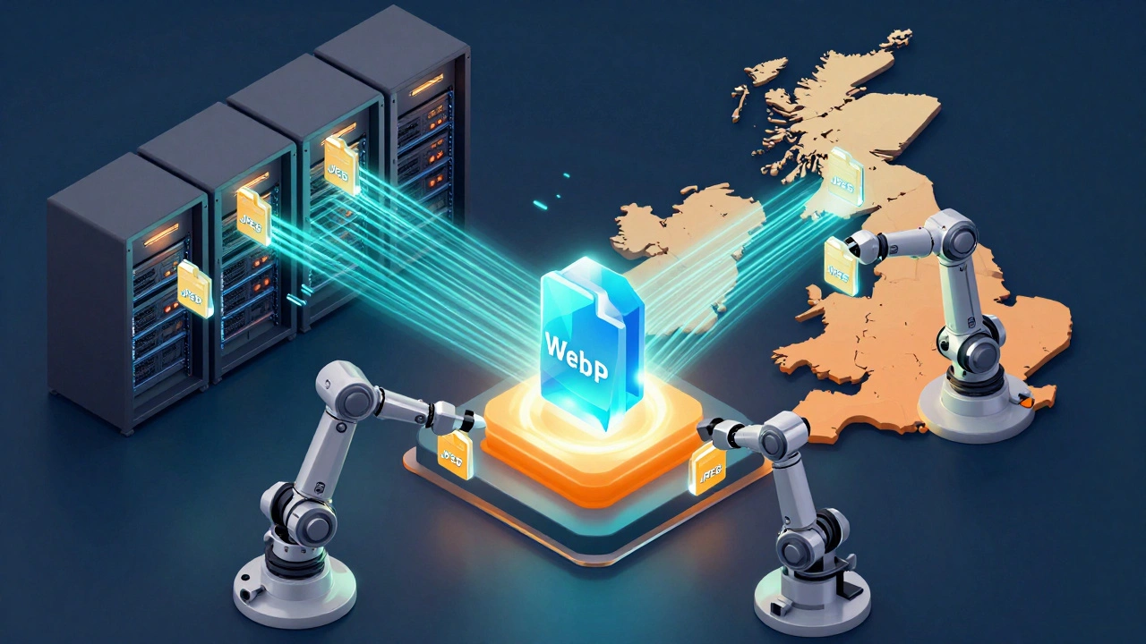 3D illustration of image compression and CDN data flow