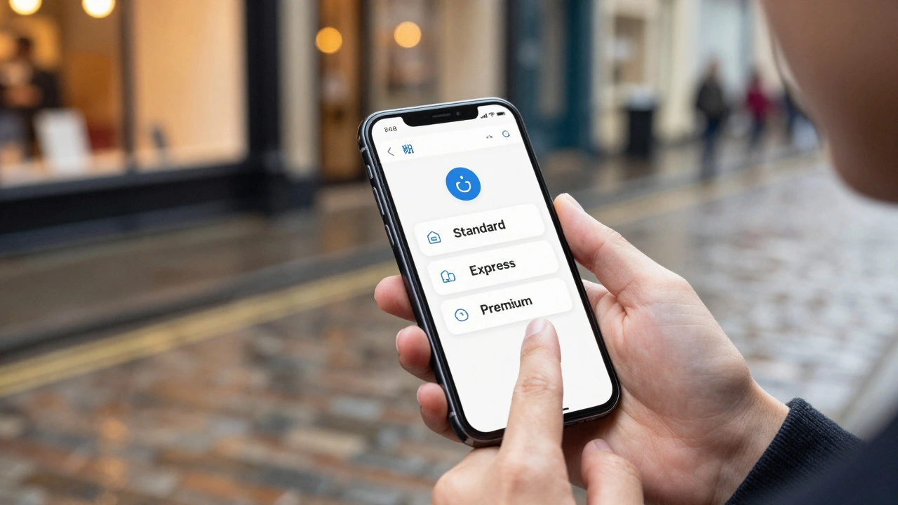 Customer choosing express shipping tier on mobile checkout interface