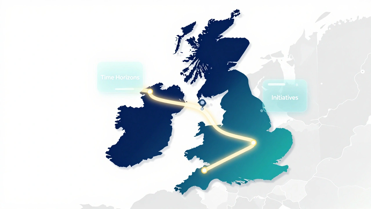 Digital illustration of an agile strategy path across UK cities