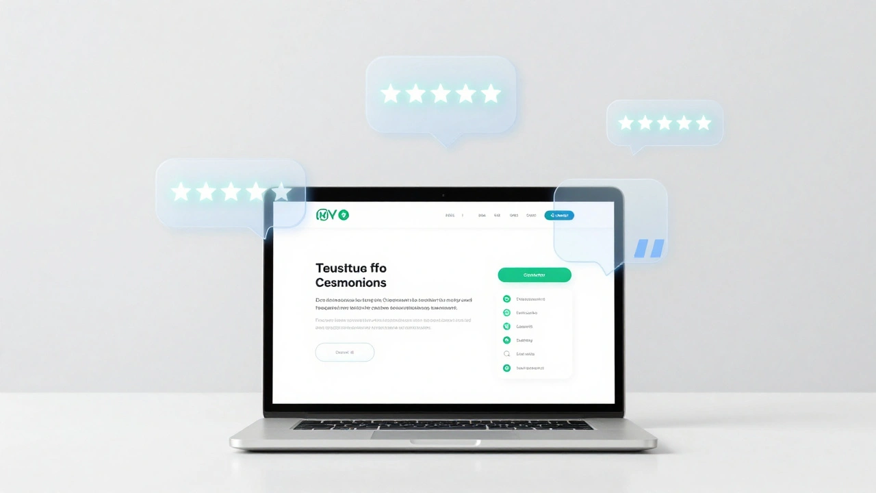 Digital workspace with floating trust badge icons