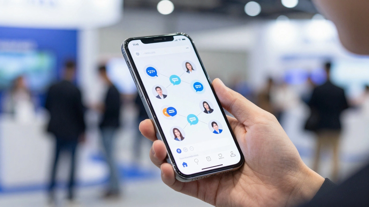 Hand holding smartphone showing social networking for lead follow-up