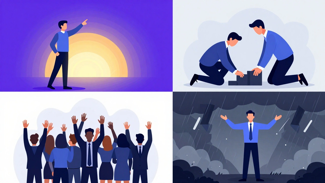 Illustration depicting four different leadership styles in a grid layout.