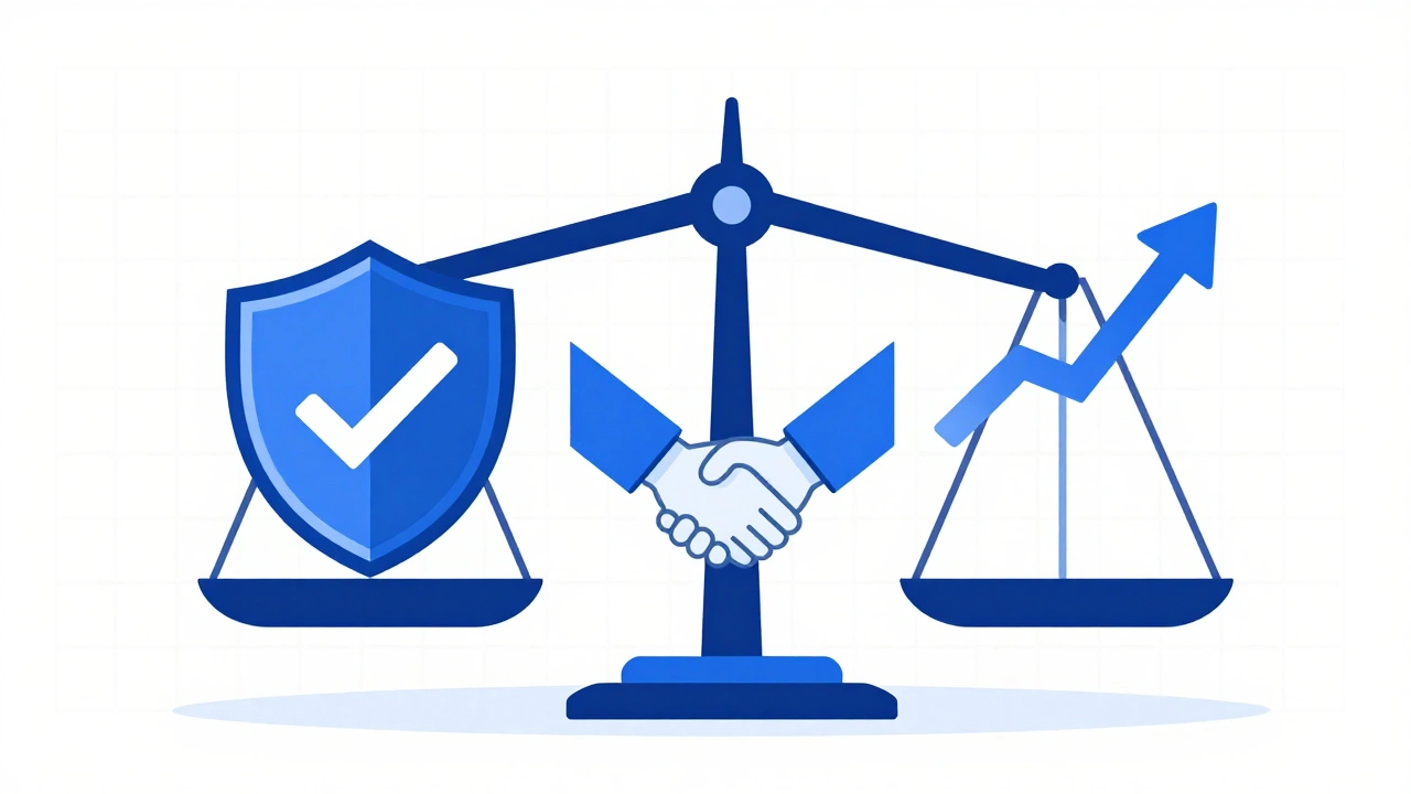 Illustration of a balance scale weighing data privacy compliance against marketing growth.