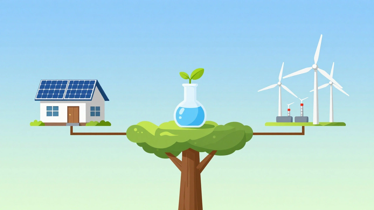 Illustration of three paths representing loans, grants, and green bonds