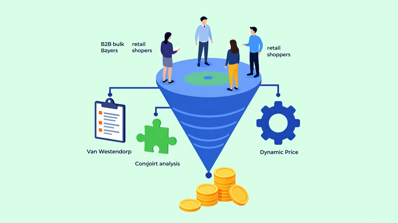 Isometric diagram showing customer segments moving through pricing strategies.