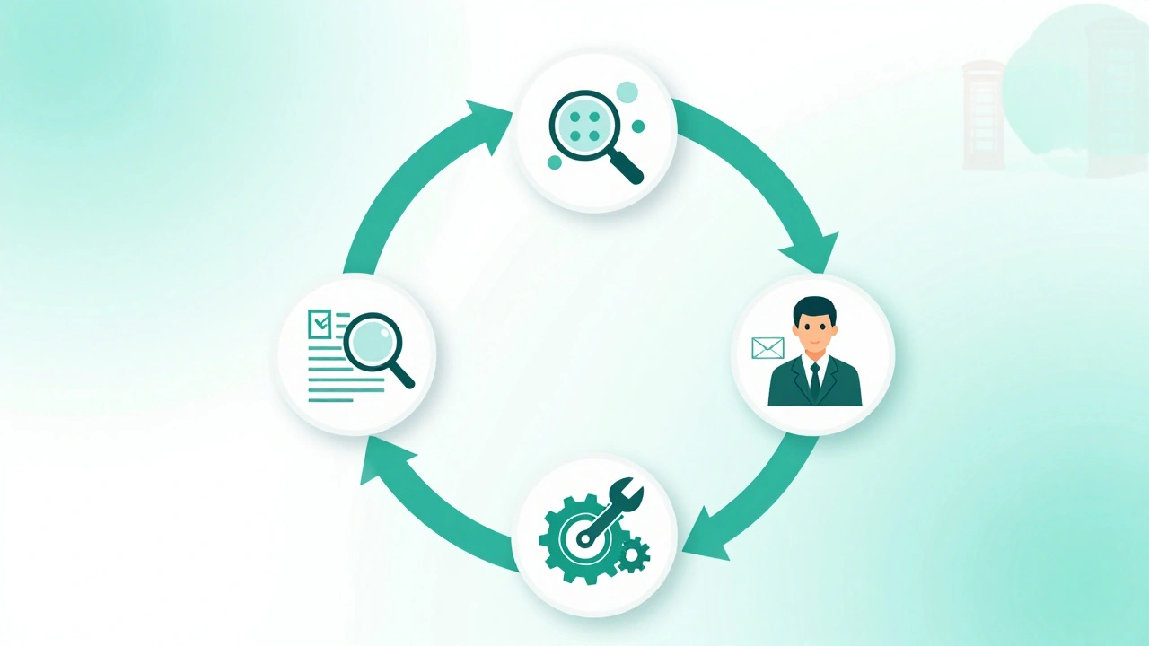 Minimalist vector illustration of a continuous customer feedback improvement cycle.