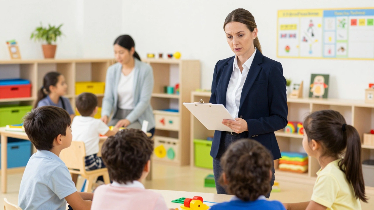 Ofsted inspector observing children's activities during a nursery assessment