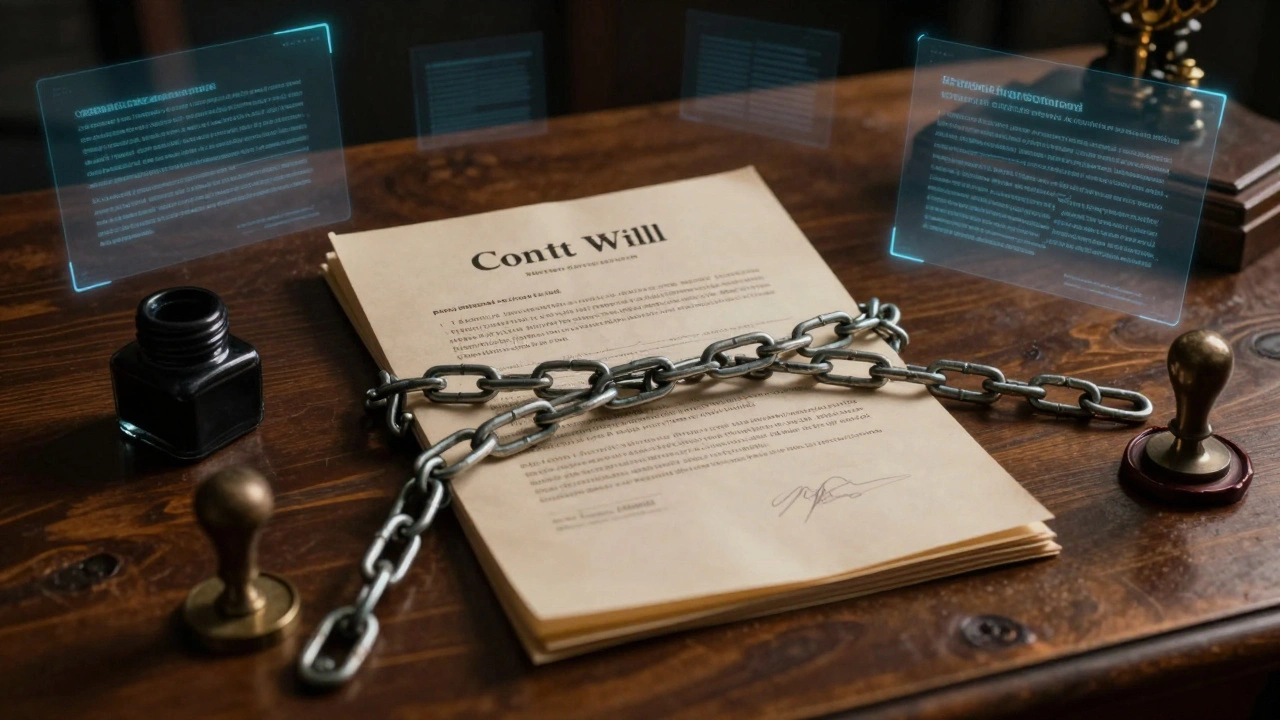 Paper will and deed on a desk, symbolizing documents requiring wet-ink signatures