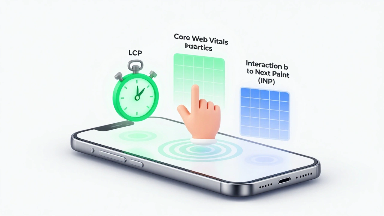 Smartphone showing optimized Core Web Vitals metrics