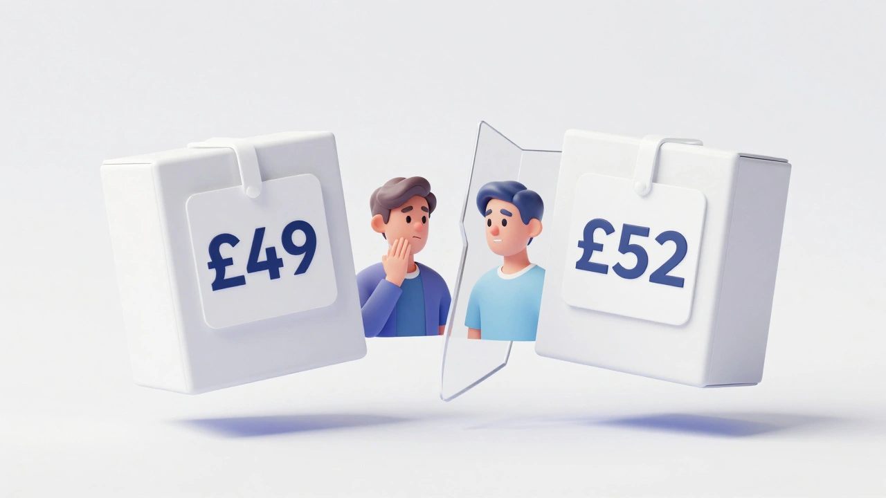 Two product boxes with slightly different prices being compared in a test.