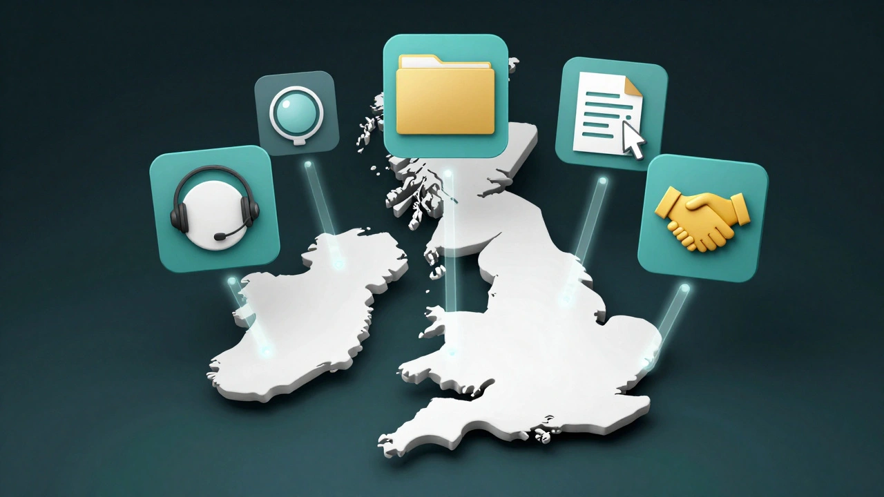 Holographic icons of marketing activities over a map of the UK