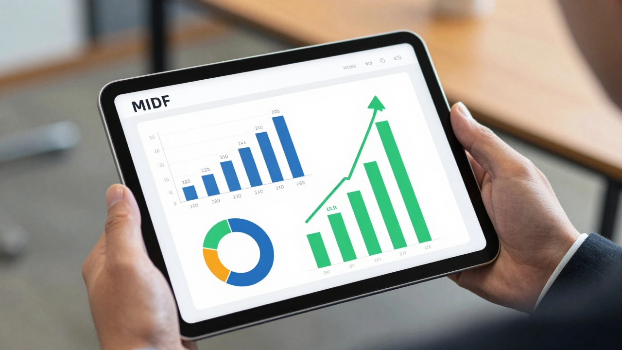 Tablet displaying positive ROI metrics and sales growth graphs