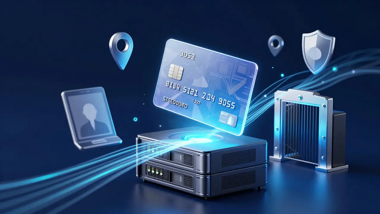 Abstract 3D visualization of secure data flow for digital payments