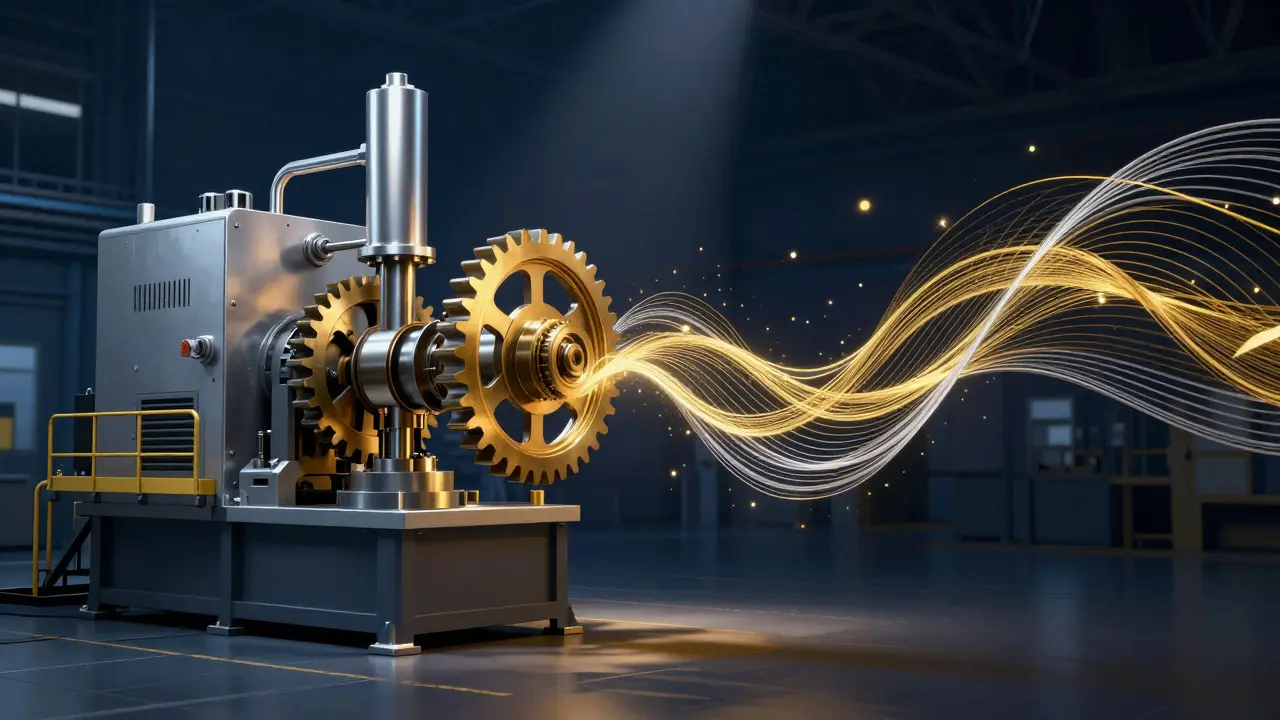 Abstract concept of cash flow surrounding industrial machinery in a factory