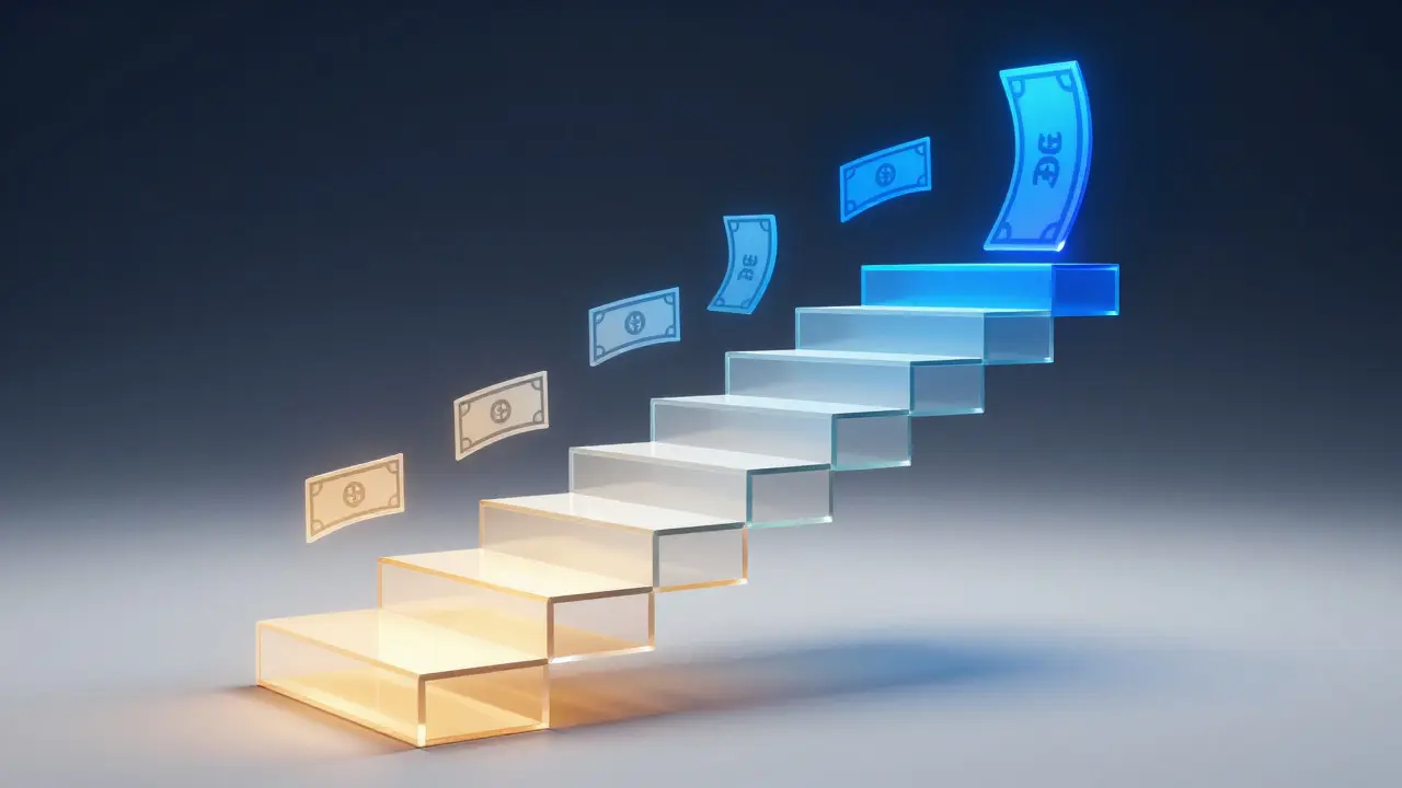 Abstract glass staircase illustrating ascending tax rate tiers