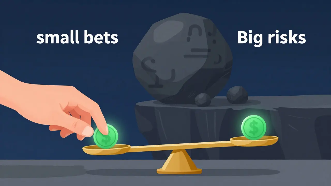 Abstract illustration comparing small experimental bets to large risky investments