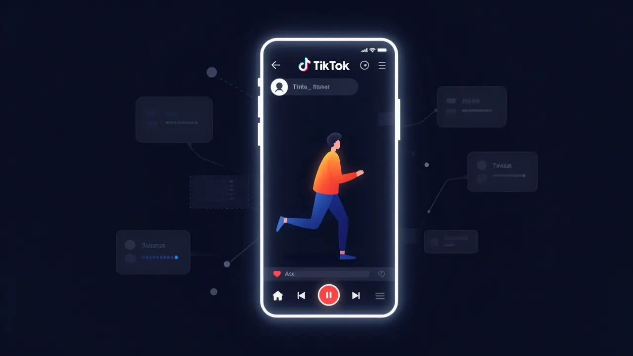 Abstract illustration of a glowing video ad frame amidst scrolling content