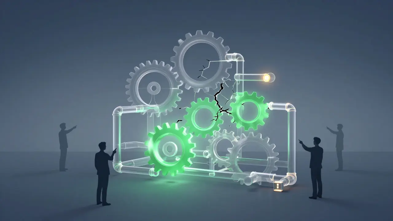 Abstract illustration of an organizational structure with highlighted weak points