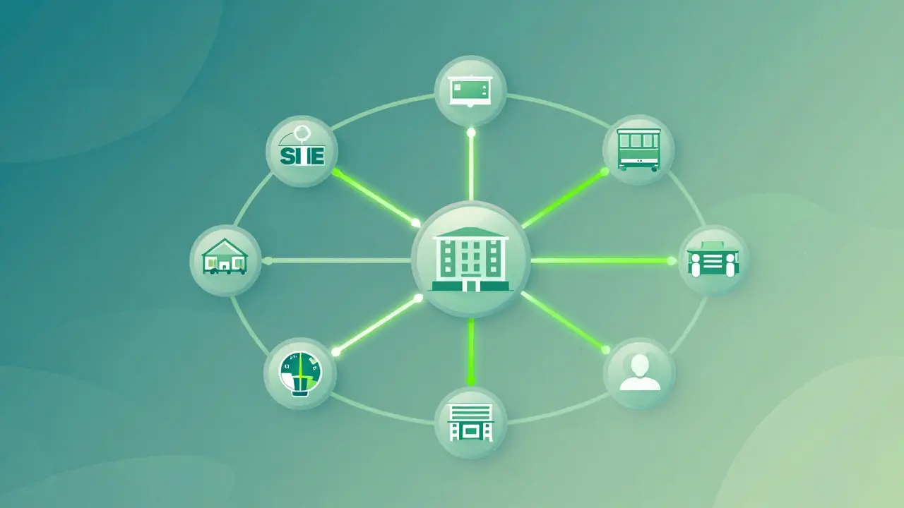 Abstract network diagram showing sustainable supply chain connections