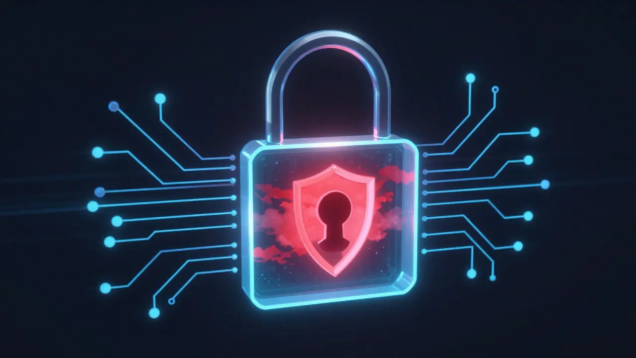 Conceptual digital lock protecting a brand logo from external threats