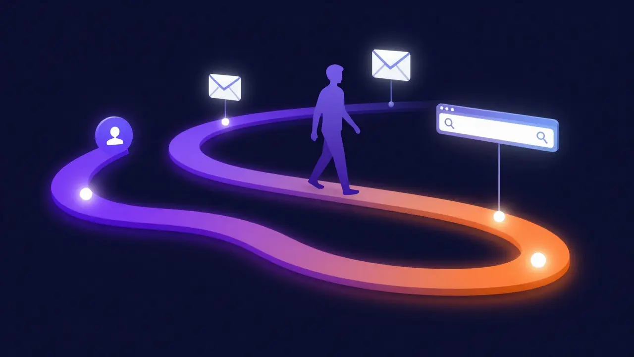 Conceptual illustration of a multi-touch customer journey path
