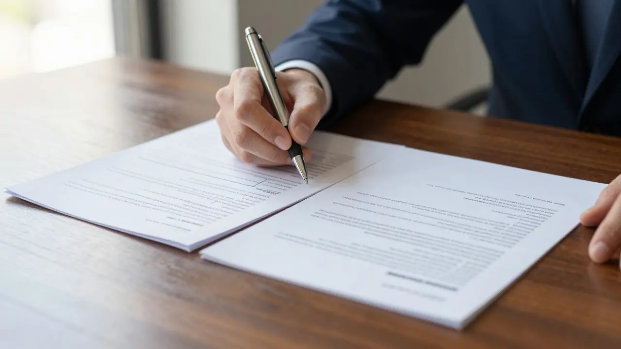 Hand signing a financial agreement with an alternative option nearby