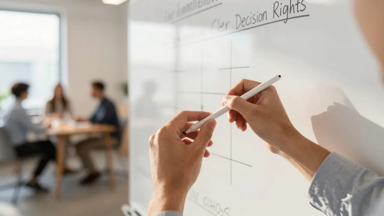 Hands holding a stylus over a whiteboard, preparing to map out new organizational structures